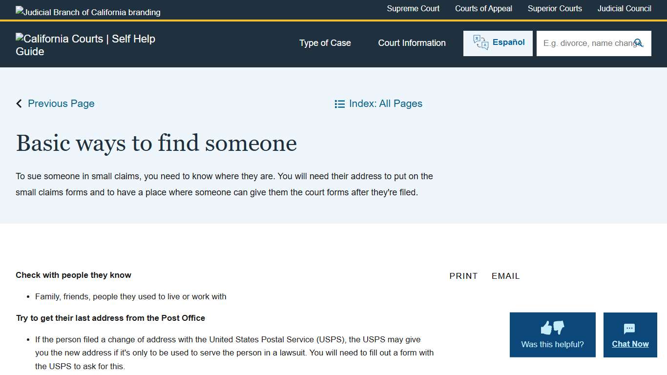 Basic ways to find someone California Courts Self Help Guide